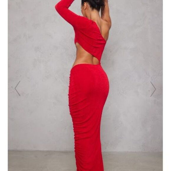RED ACETATE CUT OUT ONE SHOULDER MAXI DRESS - Size 4 - Picture 6 of 8